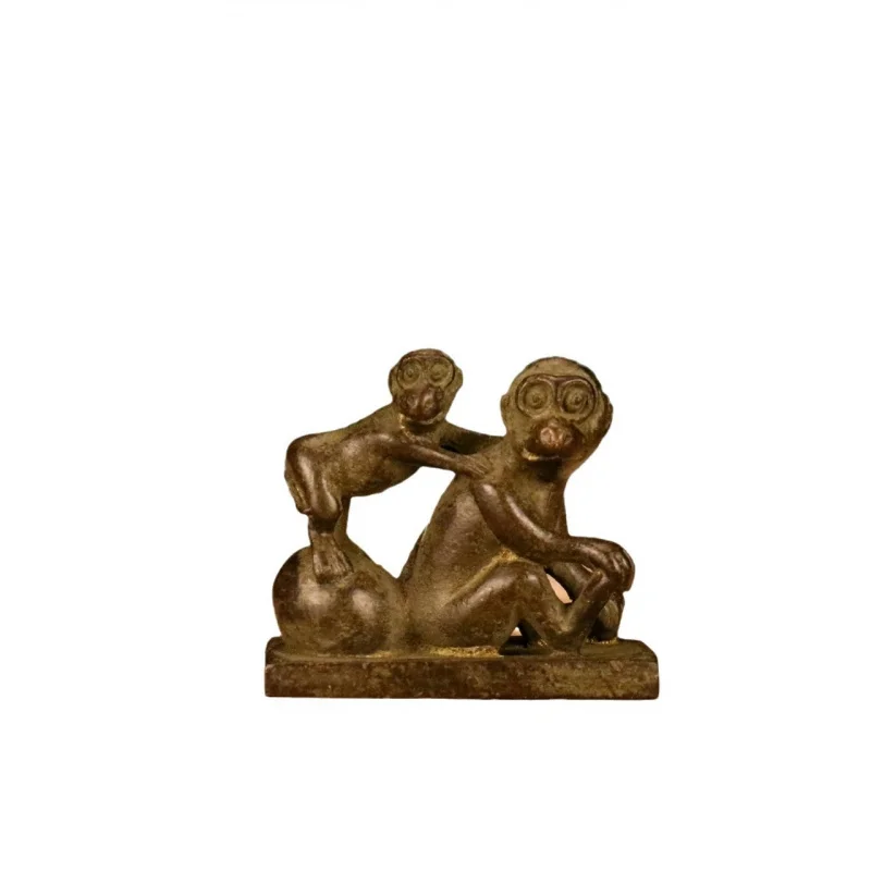 Antique Collectible Copper Double Ornament, Alloy Zodiac Monkey Seal Decorative Craft