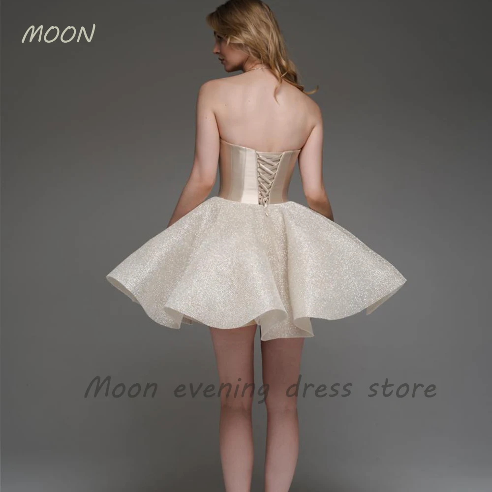 Moon Sweetheart strapless sleeveless skirt Pleated satin cocktail prom dress for Girl graduation party formal evening dress