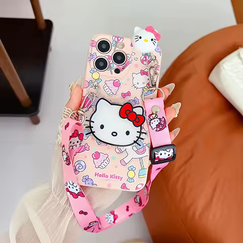 Sanrio 3D Cartoon Kitty Kuromi Phone Holder Case For OPPO F11 F17 F19 F21 F21S F23 F25 F27 F29 F31 F9 Pro With Lanyard Cover