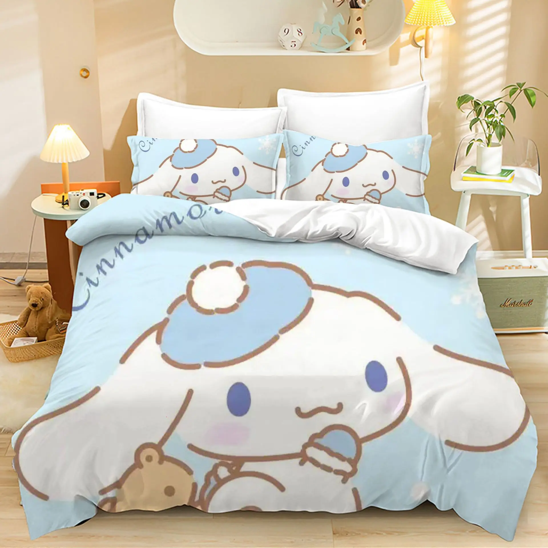 Imagem -04 - Conjuntos de Cama Cinnamoroll para Crianças e Adultos Edredão Capa de Cama Capa de Edredão Fronha Decoração dos Desenhos Animados Tamanho 23 Pcs