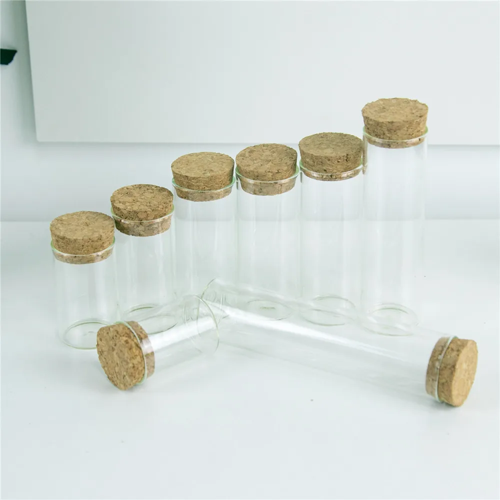 10ml/15ml/20ml/25ml/30ml/40ml/50ml/60ml/80ml/100ml/110ml Small Glass Test Tube with Cork Stopper Bottles Jars Vials 24 Pieces