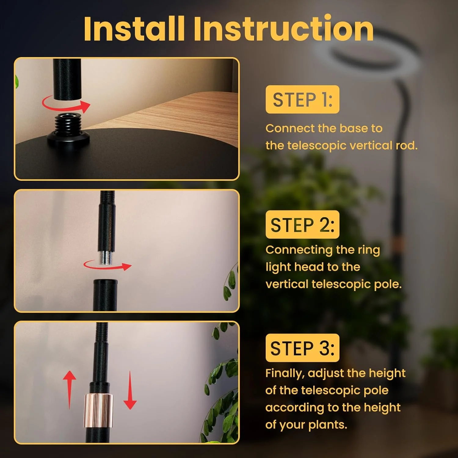 ضوء النبات للنباتات الداخلية تزايد الطيف الكامل مكتب تنمو مصباح مع الركيزة مؤقت تلقائي لمستويات 3H/9H/12H 10 عكس الضوء