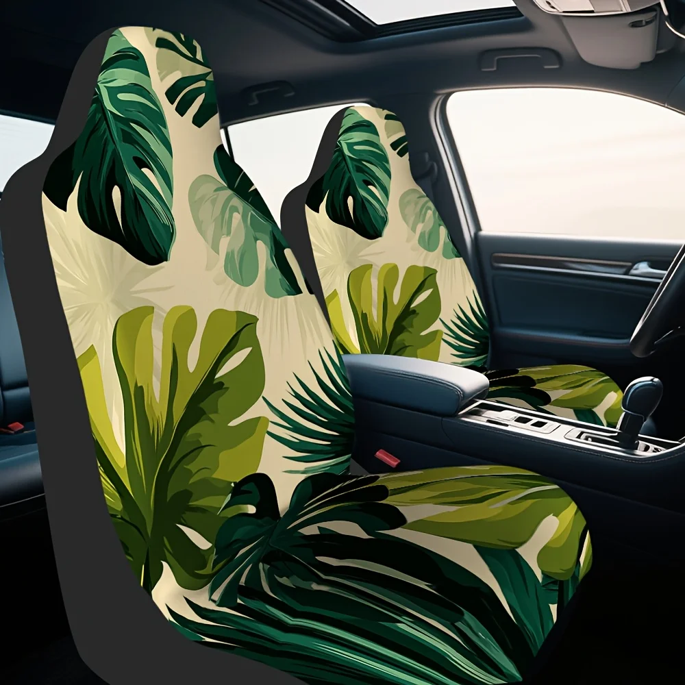 Housses de siège avant imprimées Bliss, 2 pièces, feuillage Tropical, Design vert et feuille élégant, Polyester Durable, lavable en Machine, adaptées