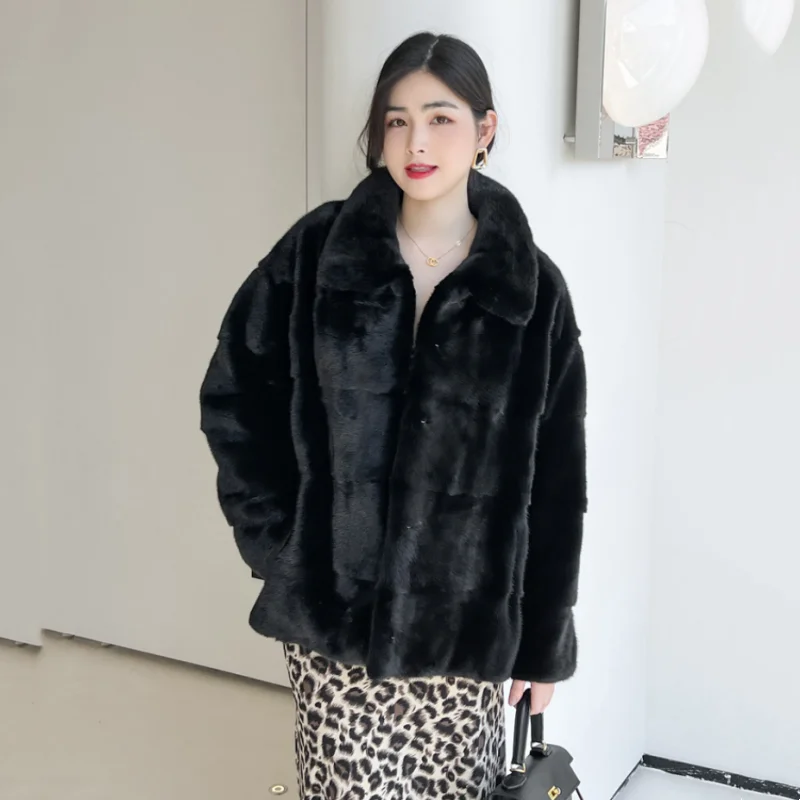 2024 New Fashion Mink Fur Women Short Coat  Full Sleeves Real Natural Fur Jacket Autumn Winter  Popular Slim Mink Fur Jacket