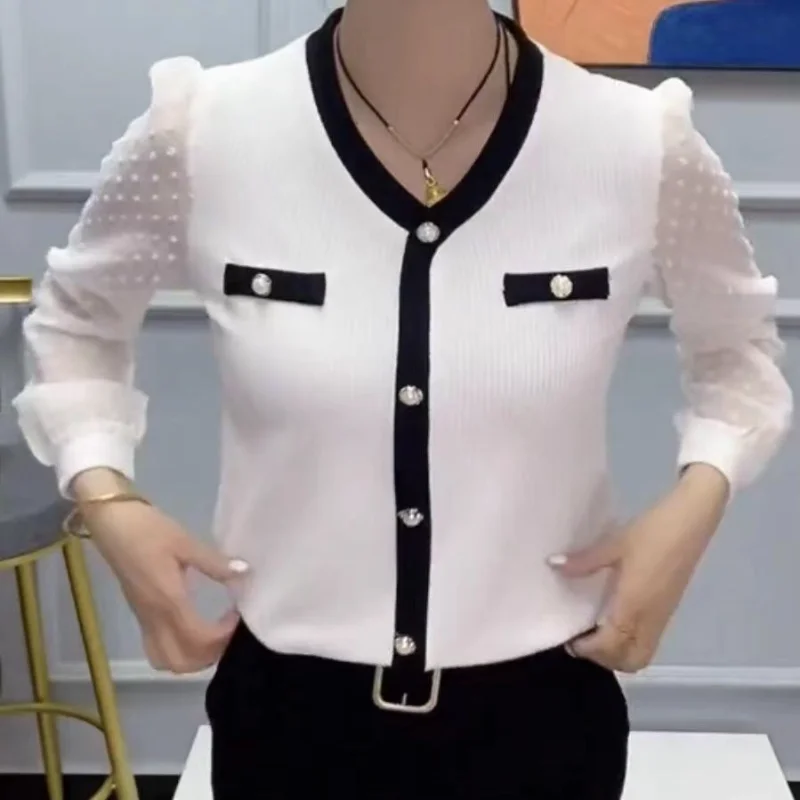 Spring Autumn New Long-sleeved Base Threaded Cotton Lace Chiffon Sleeves Versatility