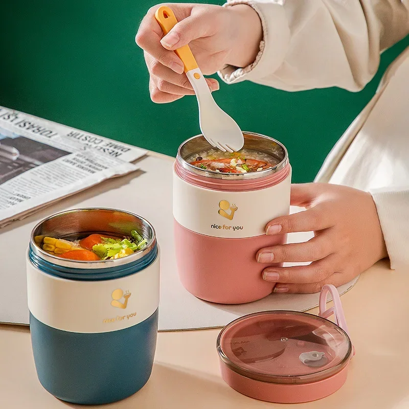 Ontbijt Geïsoleerde Beker 450Ml Roestvrijstalen Lunchbox Drinkbeker Met Lepel Voedsel Thermische Pot Geïsoleerde Soep Thermoskan