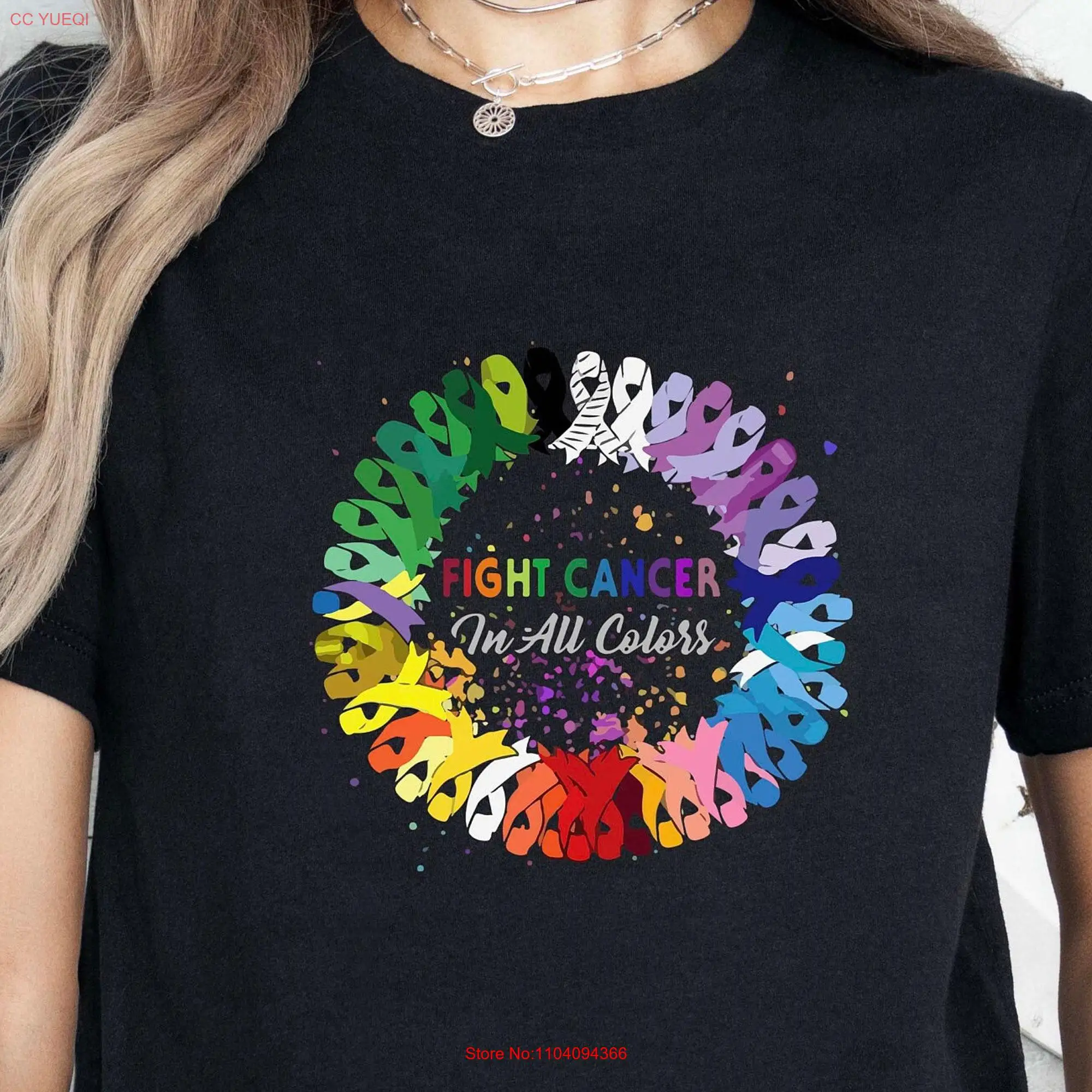 Fight Cancer In All Colors T Shirt Multicolored Ribbon Sucks Survivor Every Color Awareness long or short sleeves