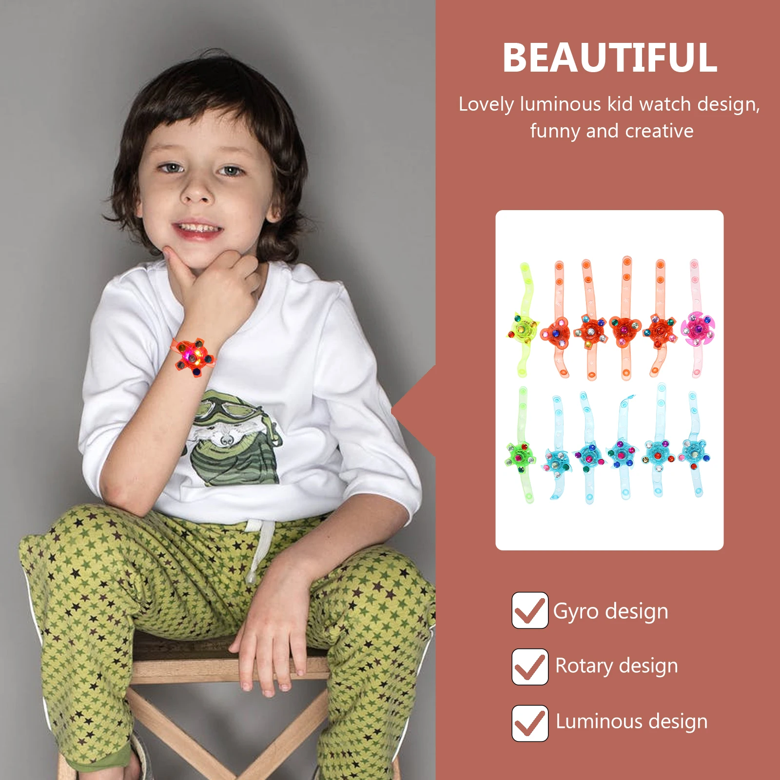 12 Pcs Luminous Kids Watch Durable Plastic Rotating Bracelet Students Wristwatch Child Gift Toys Lovely Safe Creative