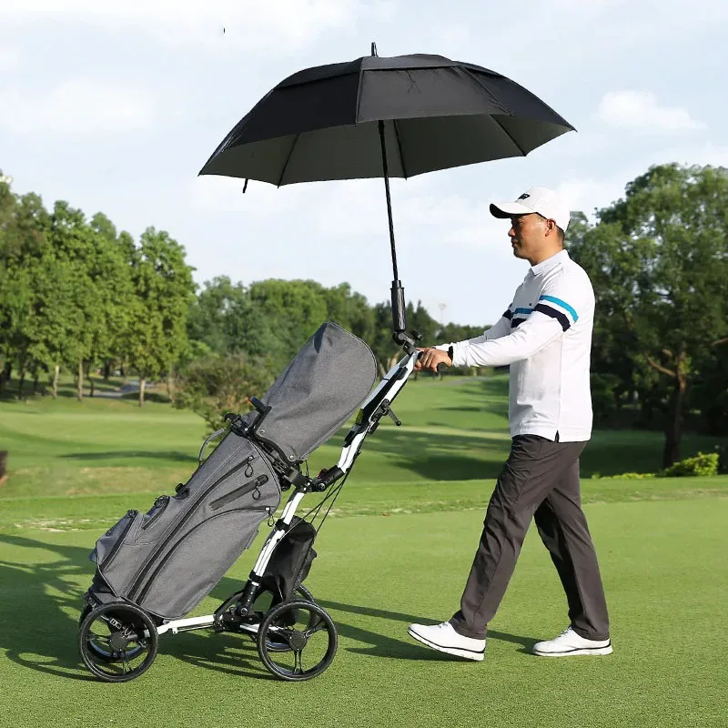 New Foldable Golf Sports Bag Cart Four Wheels Aluminium Alloy Trolley With Umbrella Holder Cage Fixing Rope Manual Brake QC005