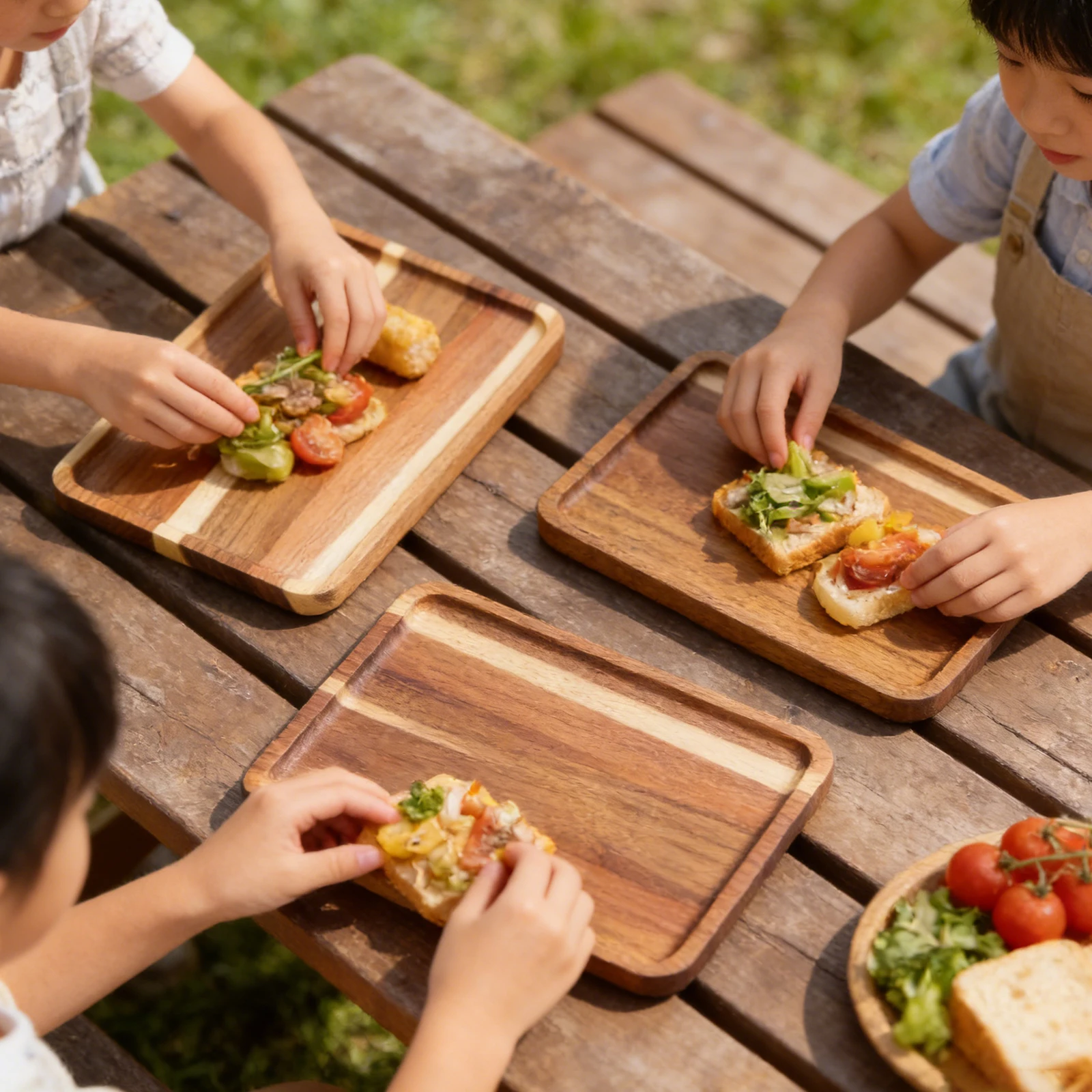 

12 Pack Acacia Wood Serving Tray Christmas Dinner Plates Wood Cheese Charcuterie Board for Food Vegetable Charcuterie Appetizer
