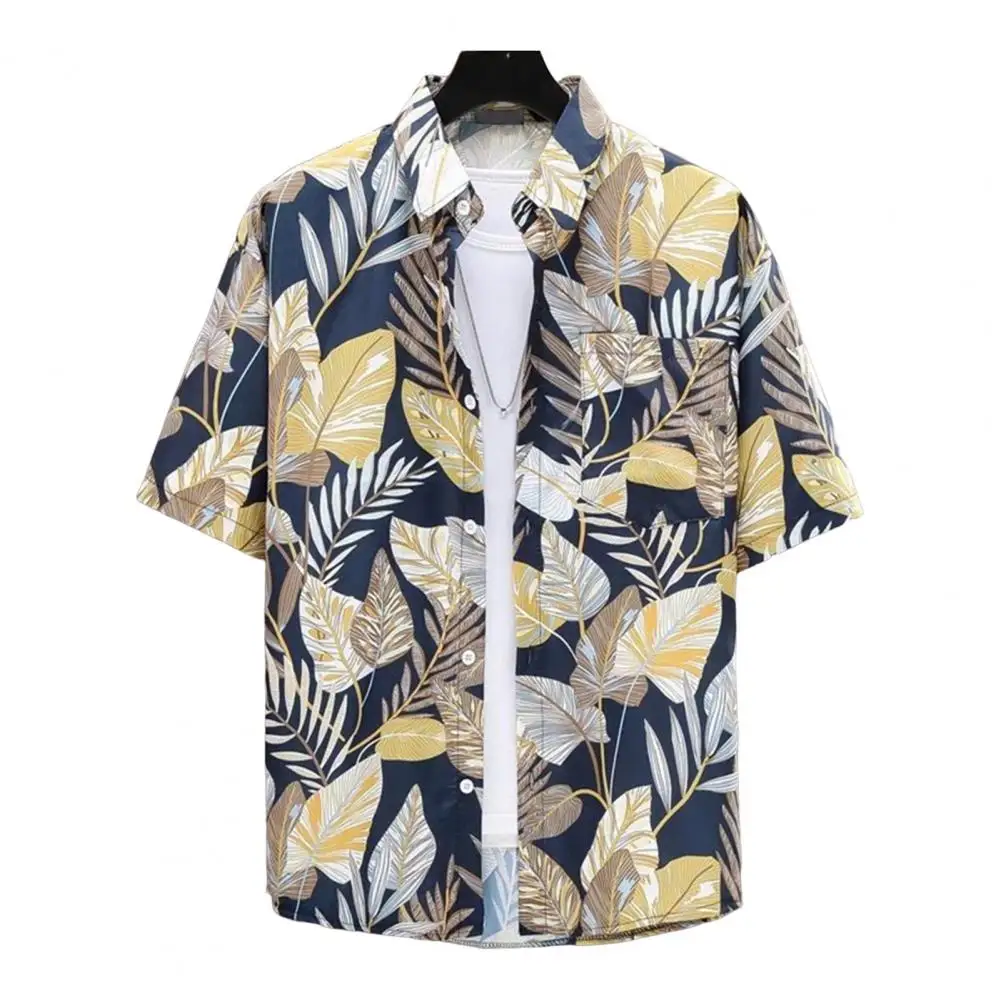 

Men Shirt Tropical Leaf Print Men's Shirt with Quick Dry Technology Breathable Fabric Hawaiian Style Vacation Top for Beach