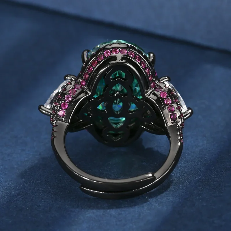 

Exquisite 13*18MM Paraiba Green Tourmaline Lab Diamond Ring Retro Gemstone Party Fine Jewel for Women Accessories Birthday Gift