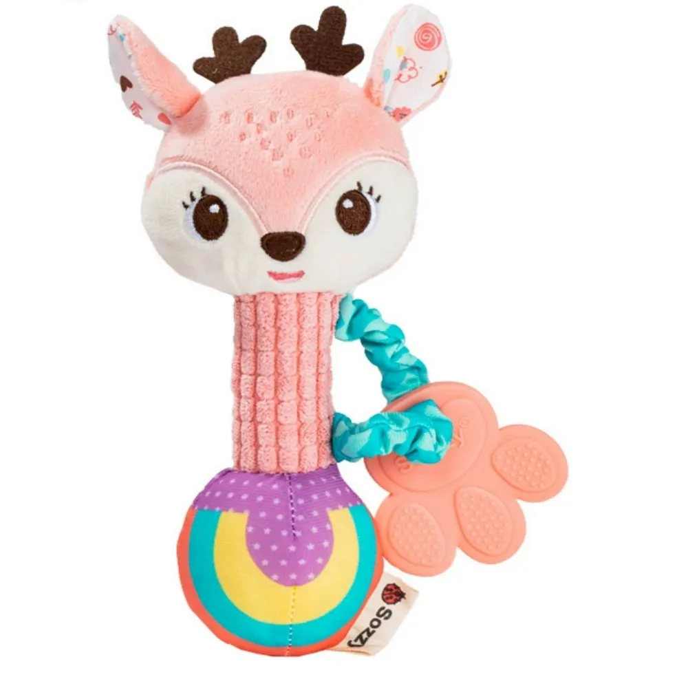 Cola de dente manivela sino de bebê 0-1 anos de idade quebra-cabeça brinquedo calmante, brinquedo de pelúcia portátil