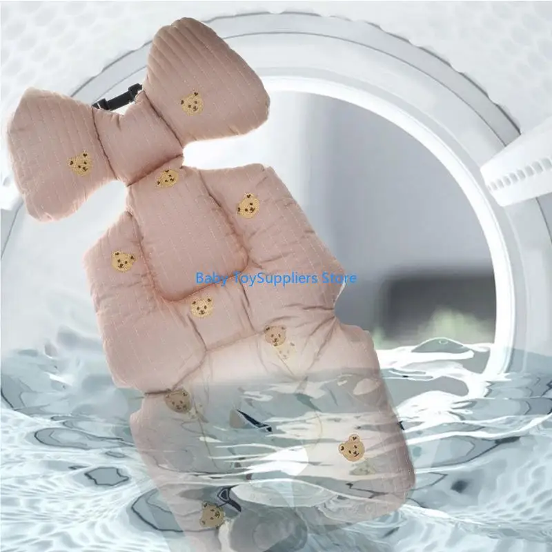 

R1WF Baby Stroller Cushion Embroidered Bear Thickened Insert for Optimal Comfort