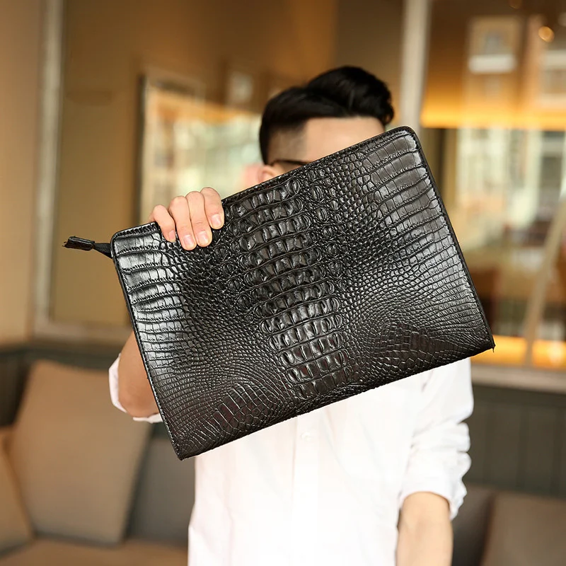 

Luxury Crocodile Pattern Men Clutch Bags Brand Designer Business iPad Handbags Fashion Soft Leather Envelope Male Wallet