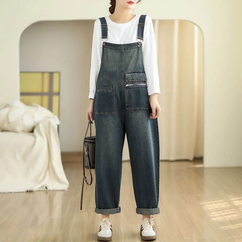 

Denim Jumpsuits for Women Cross Pants Oversized Overalls for Women Clothes Korean Style Vintage Playsuits Casual Loose Trousers