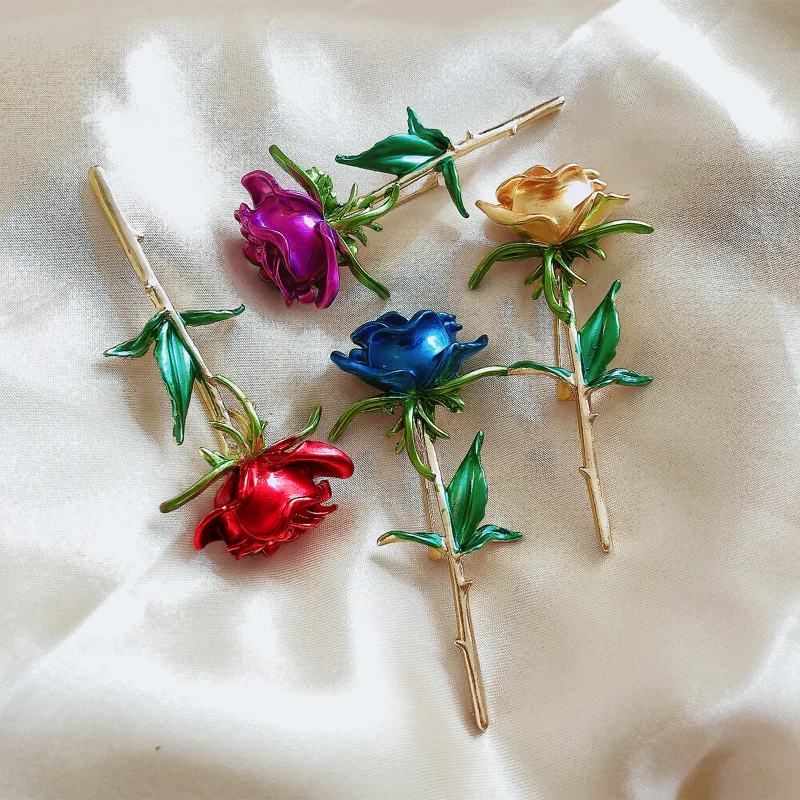 Vintage Rose Flower Enamel Pins Brooches For Women Retro Elegant Fashion Flower Wedding Party Clothing Accessories Jewelry Gift