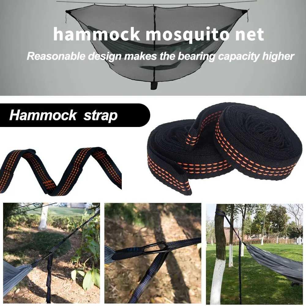 Correias De Poliéster Reforçado Para Acampamento AO Ar Livre Black Hammock Straps 5 Ring Alta Carga-rolamento Farpado Hammock