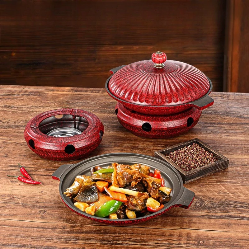 

Chinese Insulated Pot Aluminum Dry Pot Rice Cooker Alcohol Heating Stove Crab Meat Soup Restaurant Serving Pot Shallow Soup Pots