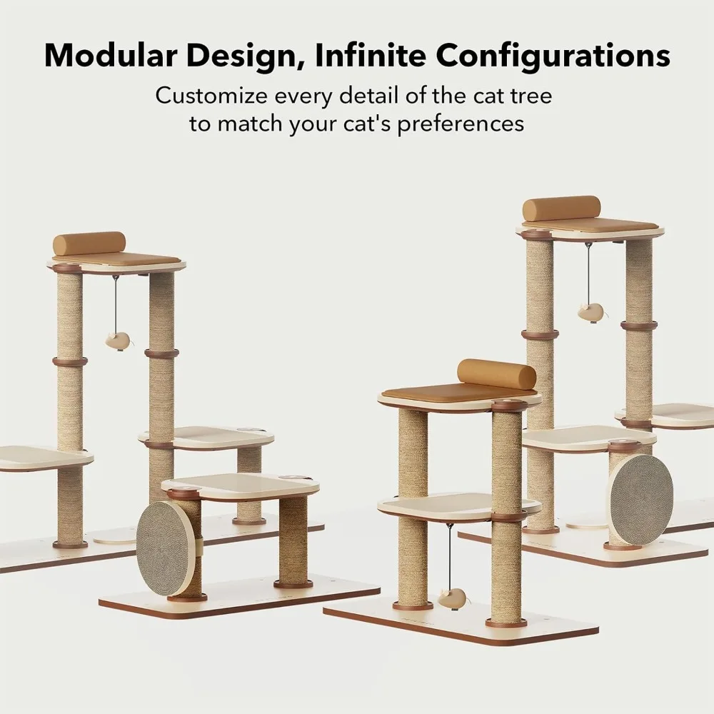 Infinity Cat Tree Tower for Indoor Cats, Modular Design with Cat Bed, Toy, Felt Pads, Sisal Scratching Posts, 2-Second Setup