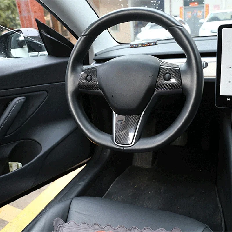 Adesivo per rivestimento del volante per Tesla Model 3 Model Y Telaio di copertura in vera fibra di carbonio Modifica interna in vero carbonio