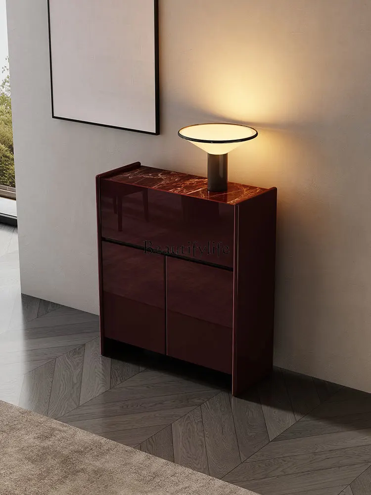 

01Italian light luxury wine cabinet modern simple marble living room dining room high-end solid wood storage cabinet