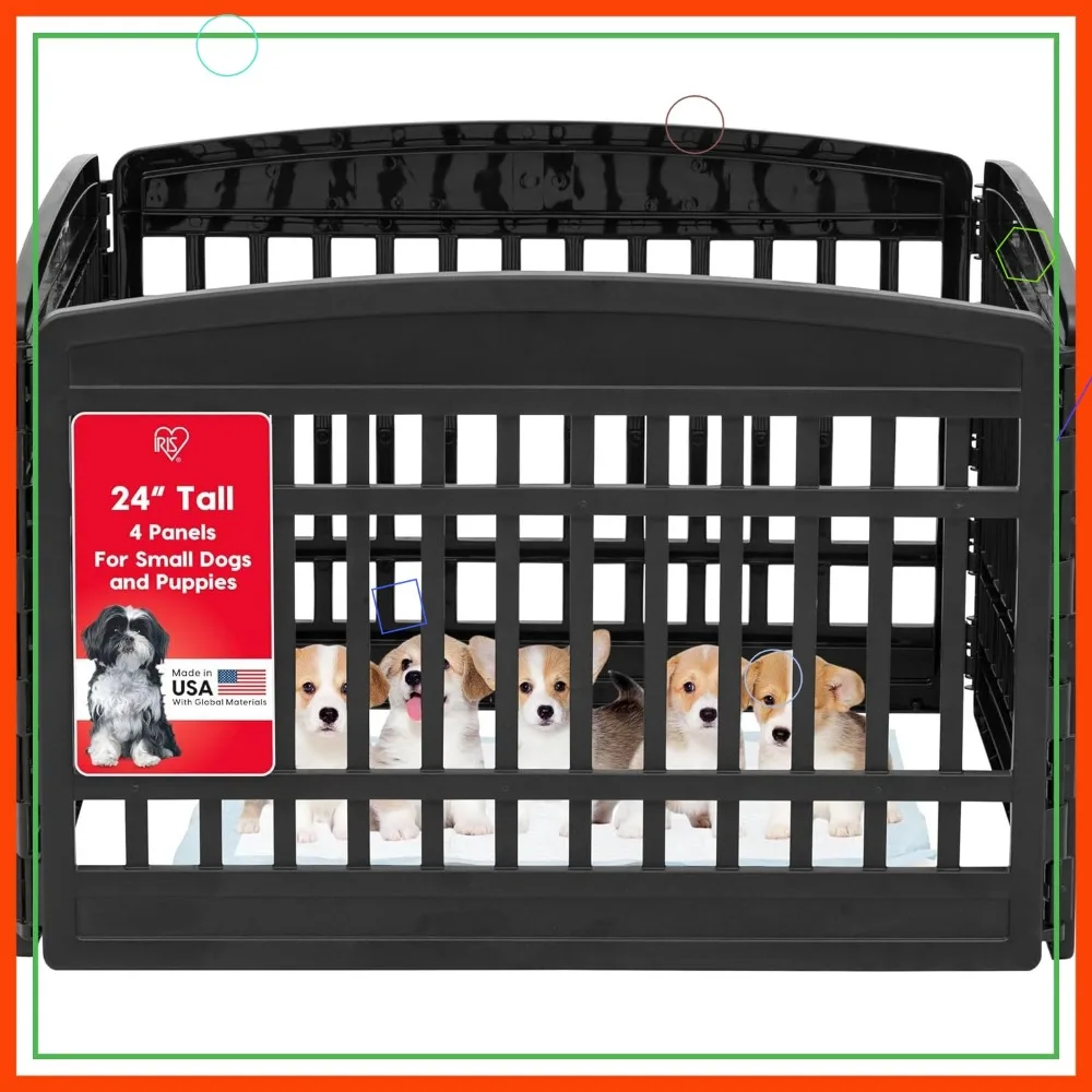 

24-дюймовый 4-панельный манеж для щенков и маленьких собак, домашний забор для собак, черный