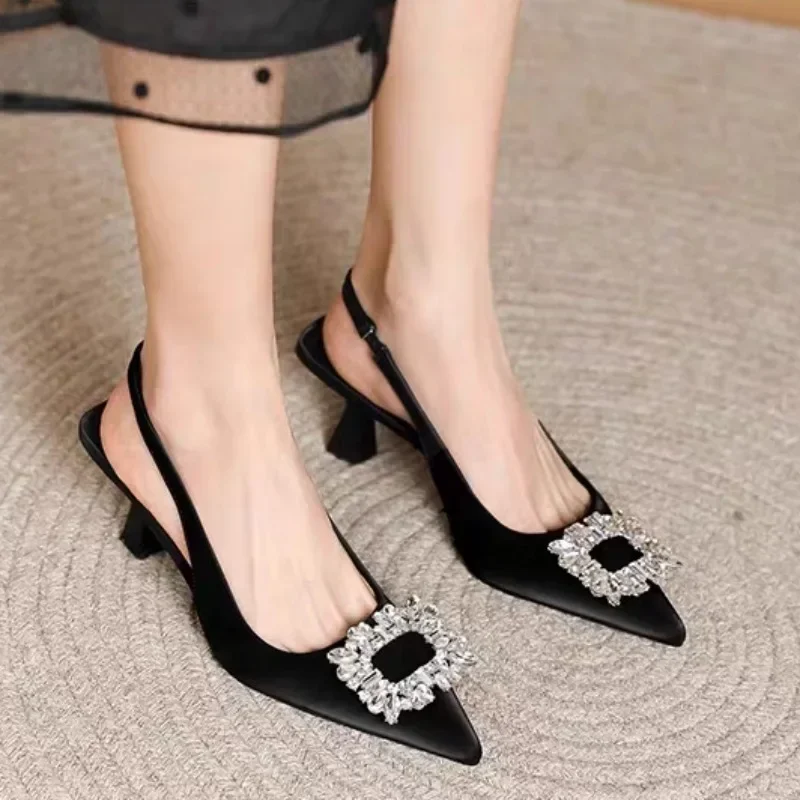 2024 Ladies Summer New Luxury Rhinestone Designer Women\'s Shoes Sexy Pointed Toe Simple All-match Party Dress Ladies High Heels