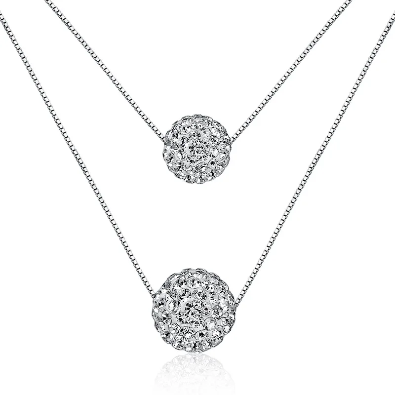 New Arrival Hot sprzedam moda błyszczące kryształowe Shambhala Ball platerowane platyną panie wisiorek naszyjniki kobiety krótki łańcuszek nie znikną