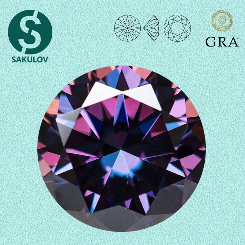 

Королевский фиолетовый муассанит, камень 0,5–5,0 карата, 3 превосходных лабораторных бриллиантов круглой огранки, тестер бриллиантов с сертификатом GRA