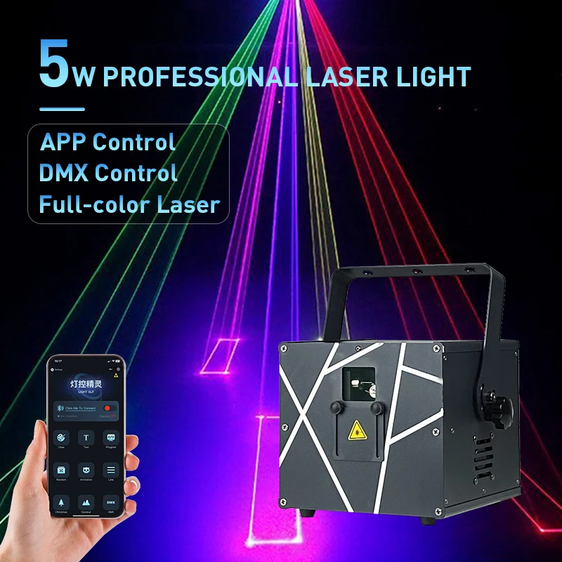 Lumière laser 5W avec connexion Bluetooth au téléphone portable, scanner laser RGB animé, DMX, DJ, discothèque, fête, bar, mariage, éclairage de scène