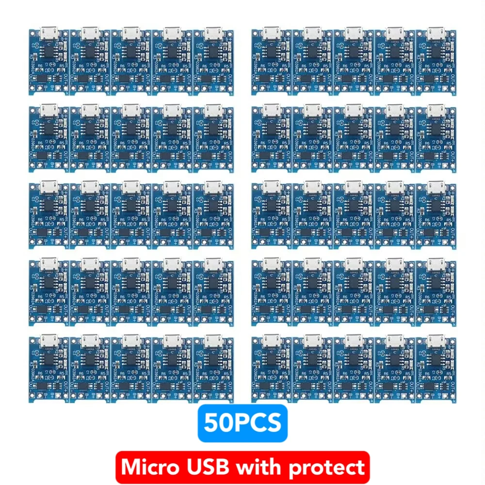 5-50PCS Type-c Micro USB 5V 1A 18650 TP4056 Lithium Battery Charger Module Charging Board With Protection Dual Functions 1A