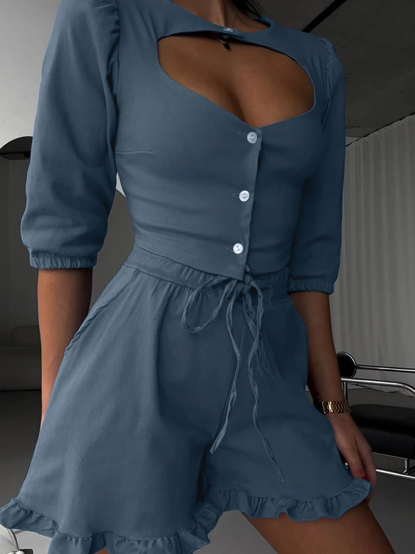 

Martahqiqi Casual Women's Nightgowns Set Half Sleeve Nightwear O-Neck Pajamas Sexy Crop Top Nightie Shorts Ladies Sleepwear Suit