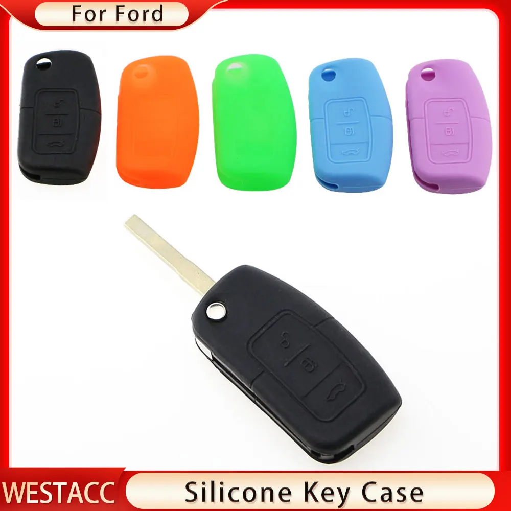 Silicone Car Folding Key Case Cover Shell Fob for Ford Fiesta Mondeo Galaxy Falcon Territory Ecosport Focus 2 MK 2Accessories