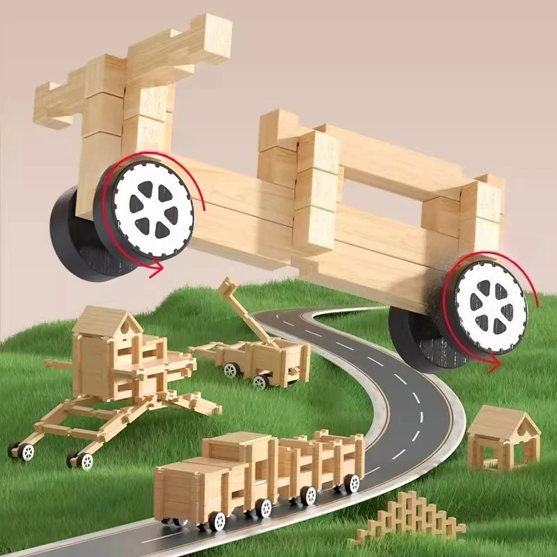 Blocs de Construction en bois pour enfants, jouets éducatifs de Construction, bricolage, ensemble de Construction d'apprentissage créatif Montessori, jouets de jeu pour tout-petits, cadeau