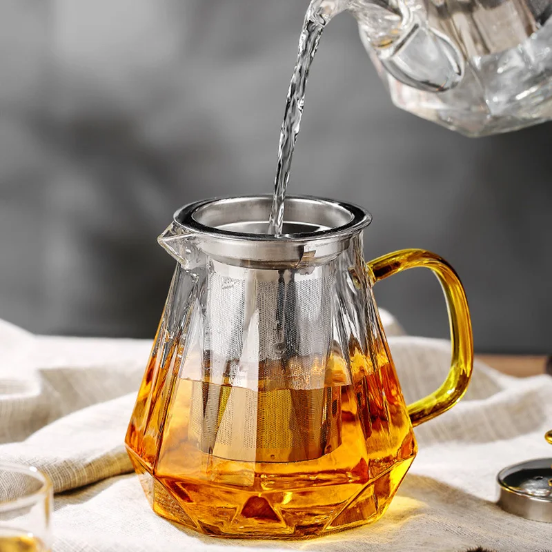 Glass Teapot Heat Resistant Tea pot with Stainless Steel Tea Infuser Clear Tea Kettle Home Coffee Flower Tea Glass Bottle