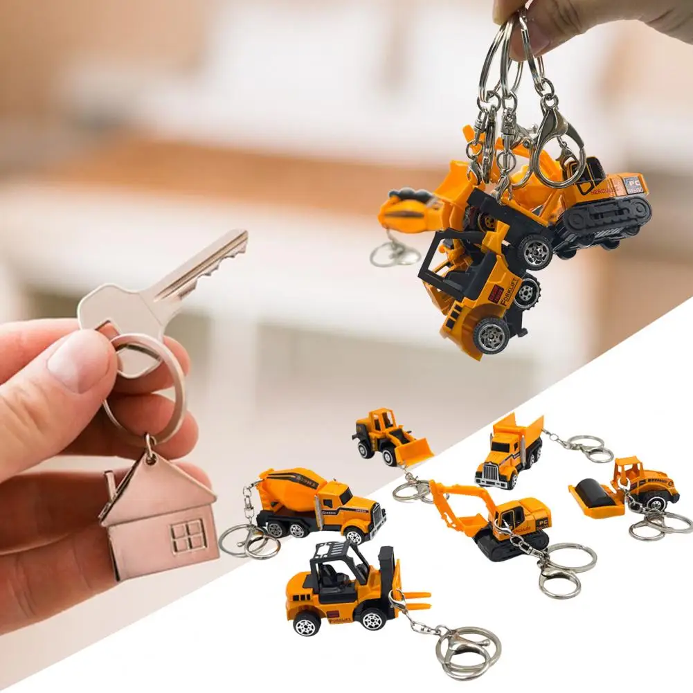 Fashion Car Key Ring Three-dimensional Mini Truck Keychain 1:64 Scale Engineering Car Model Toy Excavator Key Ring  Ornament