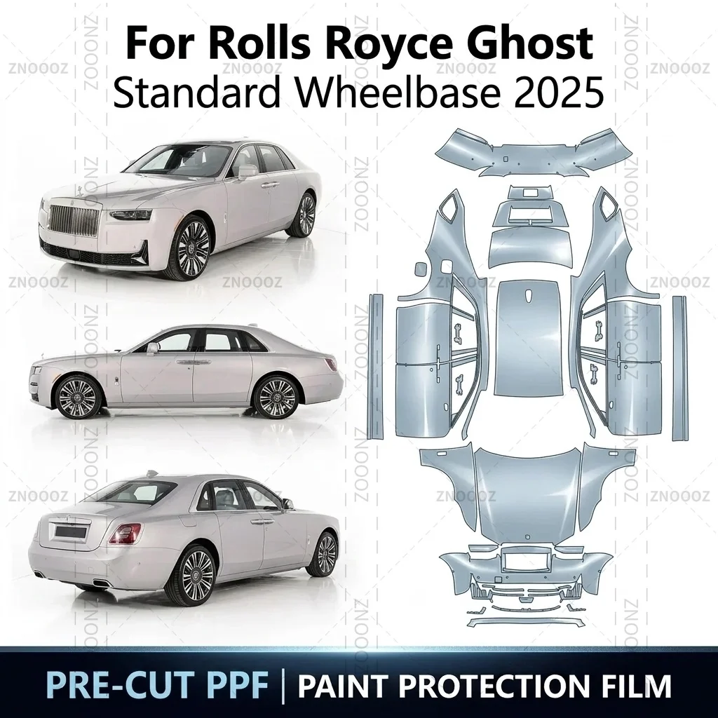 Für Rolls Royce Ghost Standard Wheelbase 2025 Vorgeschnittene PPF Lackschutzfolie TPU Selbstklebende Vollfahrzeug-Schutzfolie Glänzend Transparent Matt Schwarz