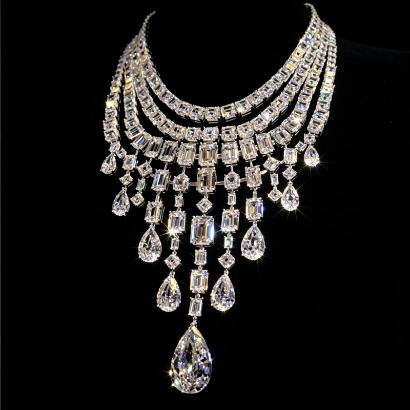 Bellux Fine Jewelry Wedding Luxury Full Diamond Square Water Drop Large Gemstone Necklace 925 Silver Top Material for Women