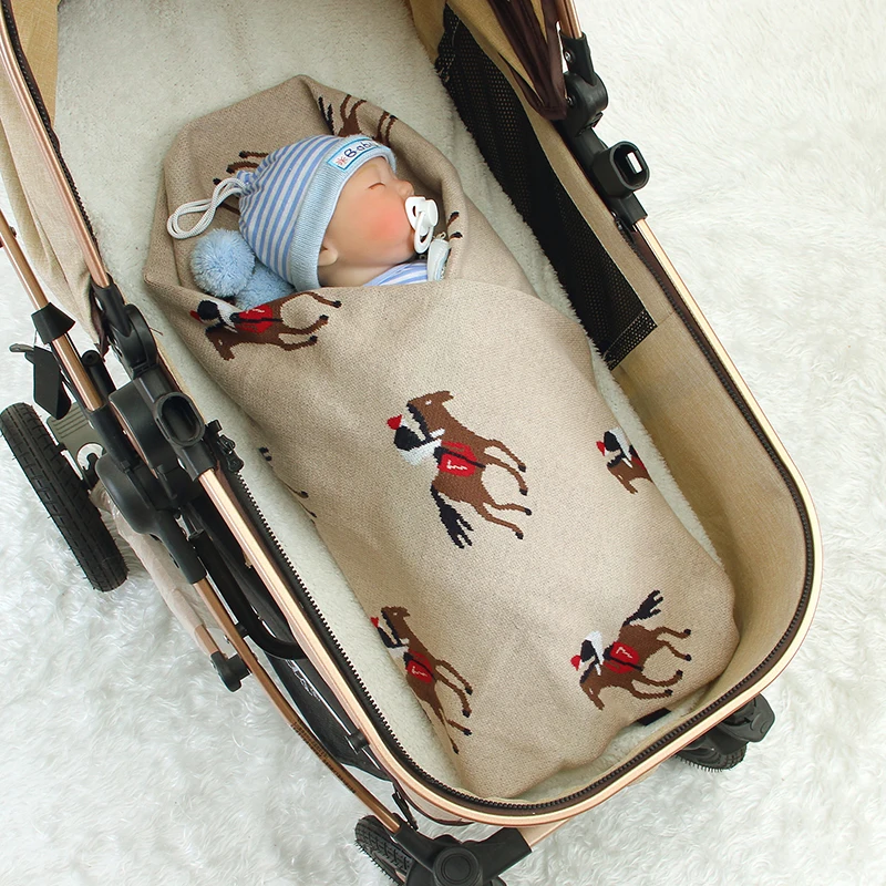 طفل بطانية القطن محبوك الوليد بنين بنات الفراش لحاف 100*80 سنتيمتر الرضع الأطفال عربة قماط لطيف الكرتون الخيول منقوشة #4