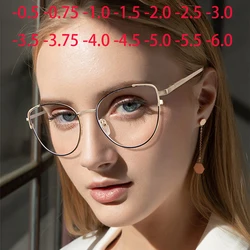 Anti Blue Rays Spring Leg Cat Eye Minus Lens Prescription Spectacles Frame Women Metal Short-sight Eyewear 0 -0.5 -0.75 To -6.0