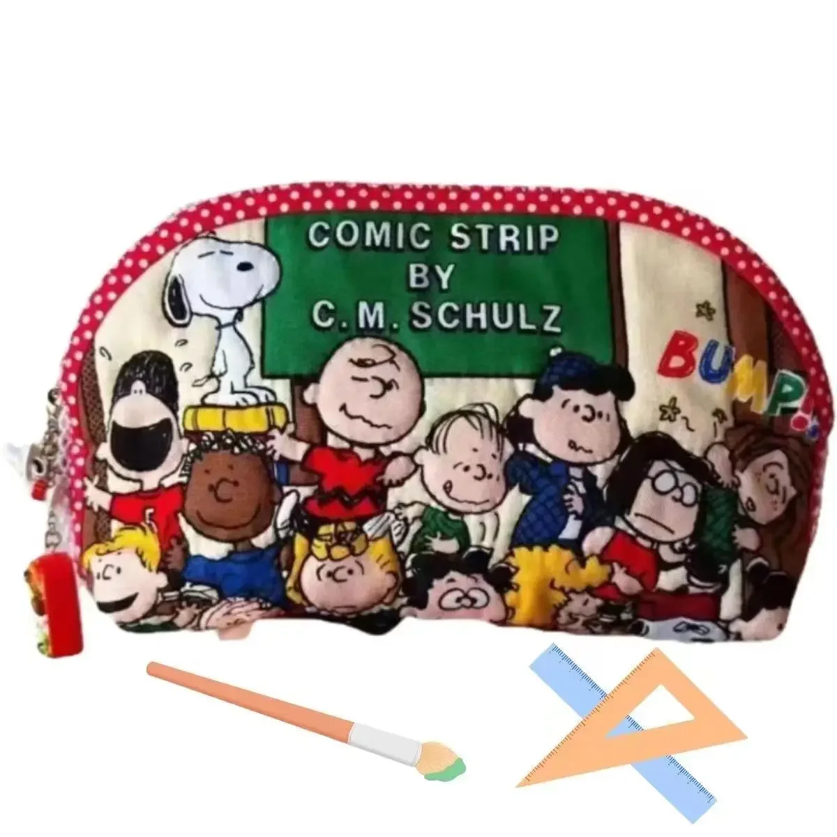 Miniso-Cartoon Snoopy Joint Impresso Pen Bag, Saco bonito de papelaria, Armazenamento de maquiagem de grande capacidade, Sacos cosméticos para