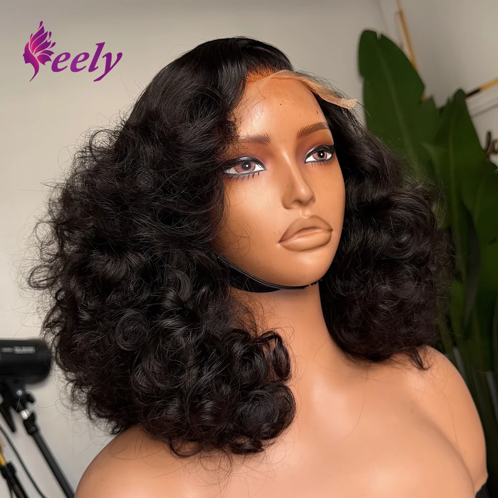 

Парик из натуральных волос 13x4, короткий боб, с эффектом волны, плотность 200%, с предварительно выщипанными линиями роста, HD прозрачный кружевной парик 4x4, парик из натуральных волос, боб с эффектом свободной волны, 16 дюймов