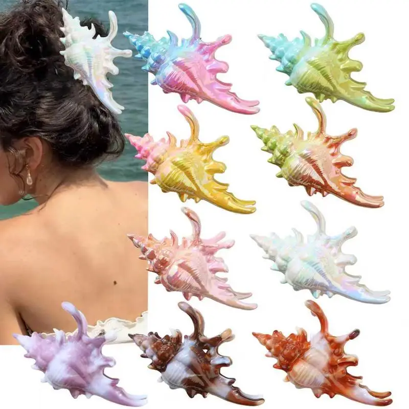 1Pcs Hair Claw Elegant Shark Clip Creative Conch Hairpin Colorful Gift For Summer Beach Headwear Hair Accessories