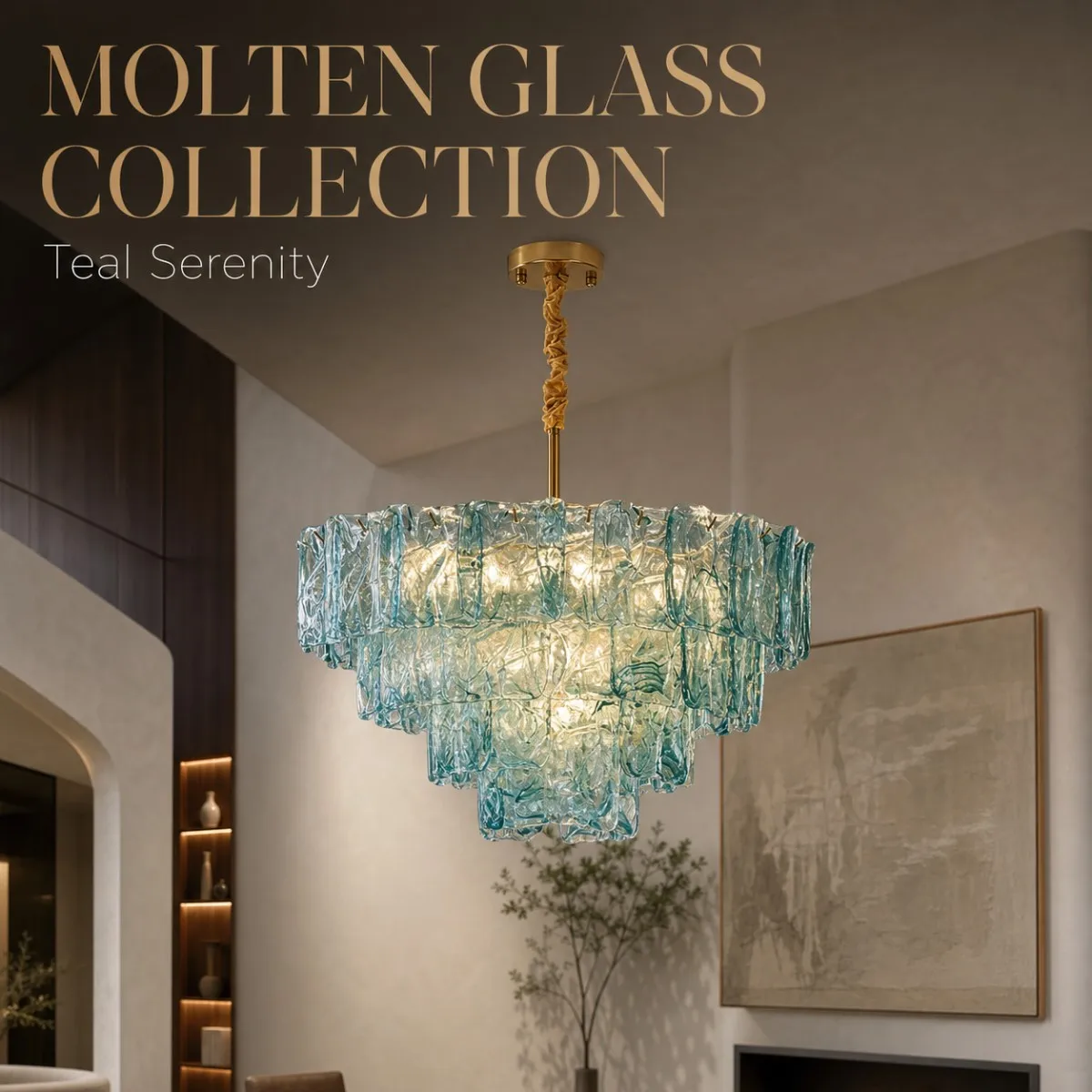 Luxury Molten Glass Chandelier Modern Handcrafted Multi Tier Pendant Light 2026 Dimmable Ceiling Luster for Living Room Villa