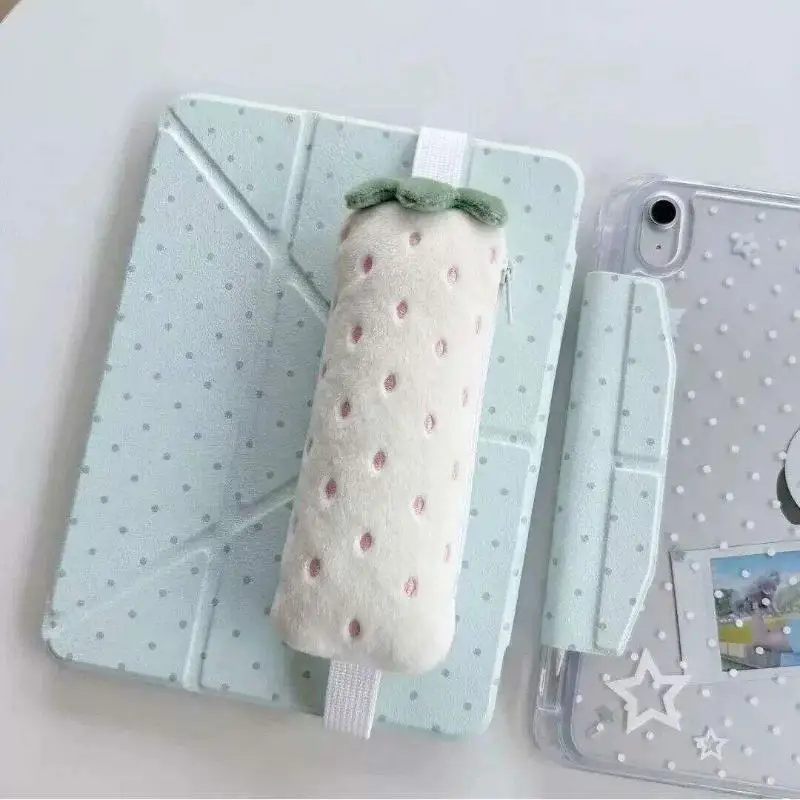 Cute Plush Strawberry Pen Bag: Strap Top Large Capacity Exquisite Student Stationery Pouch