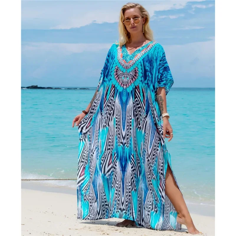 

Kaftan Dresses for Women Plus Size Bathing Suit Cover Up Vneck Batwing Dress Loose Fit Moroccan Caftan Mumu Dresses
