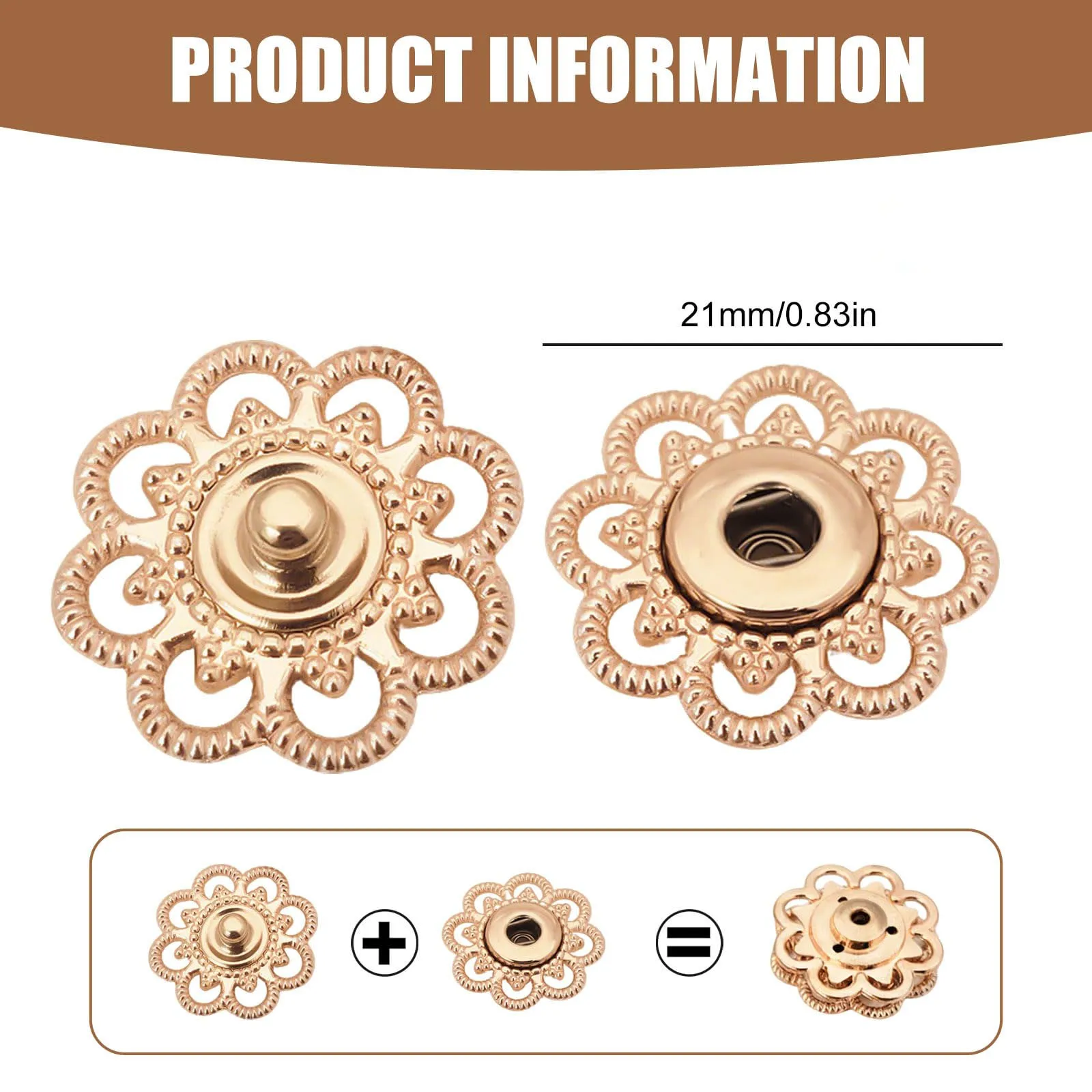 5 Pairs Flower Snap Buttons Vintage Metal Snap Closures Sew On Press Snap Button Fasteners for Jacket Jeans Craft DIY Sewing