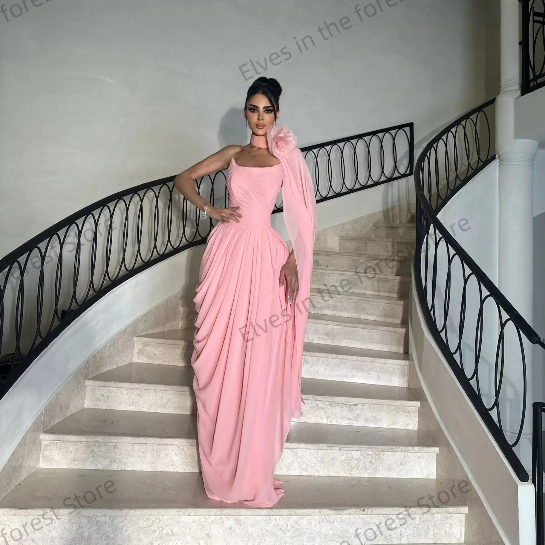 Robes de soirée roses simples pour femmes, ligne A, sans bretelles, plis, robes de bal pour occasions formelles, longues robes d'invitées de mariage personnalisées