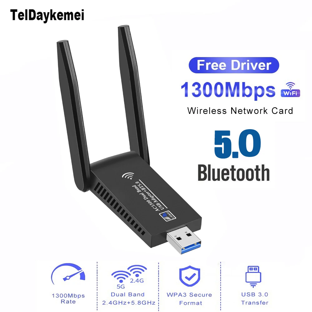 1300Mbps USB 3.0 WiFi Bluetooth 5.0 Adapter 2in1 Dongle Dual Band 2.4G&5GHz WiFi 5 Network Wireless Wlan Receiver DRIVER FREE